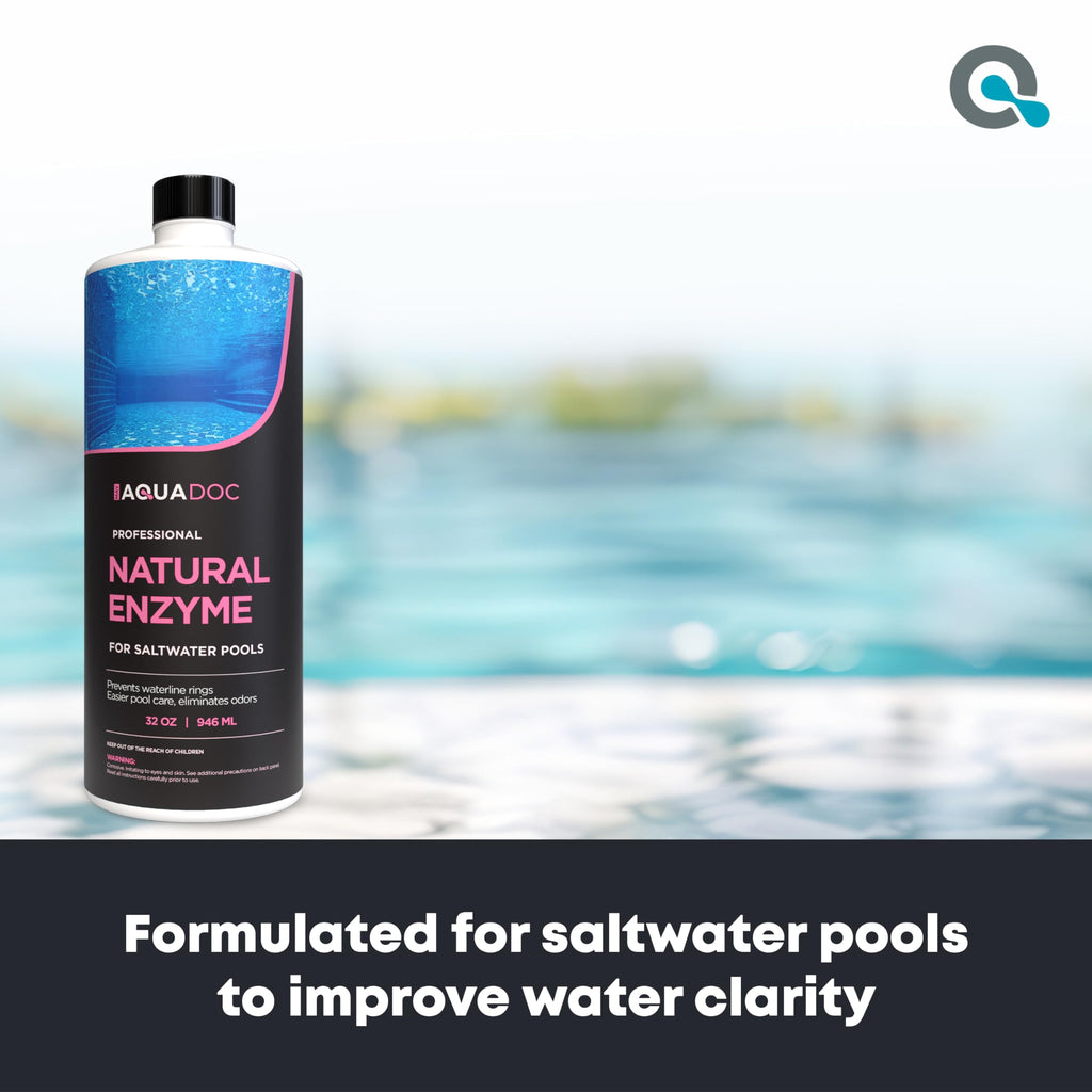 Pool Enzyme Treatment for Saltwater Pools - Pool Enzymes for Waterline Care, Oil Control & Clarity - Made in USA - AquaDoc - 32oz