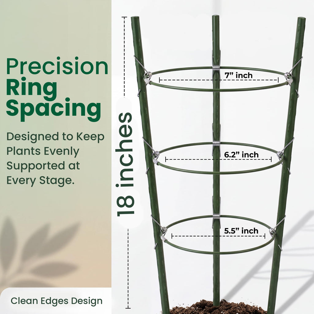 Oriva 4 Pack Round Tomato Cages for Garden,18 inches Small Metal Tomato Cages with Adjustable Rings,Tomato Trellis and Plant Support for Raised Garden Beds, Pots and Climbing Vegetables