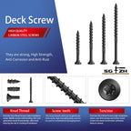 SG TZH #8 x 2 Inch Deck Screws (1275Pcs) 10lb. Carbon Steel, Black, Flat Head, Rust Resistant epoxy Coated, with T25 Star Bit