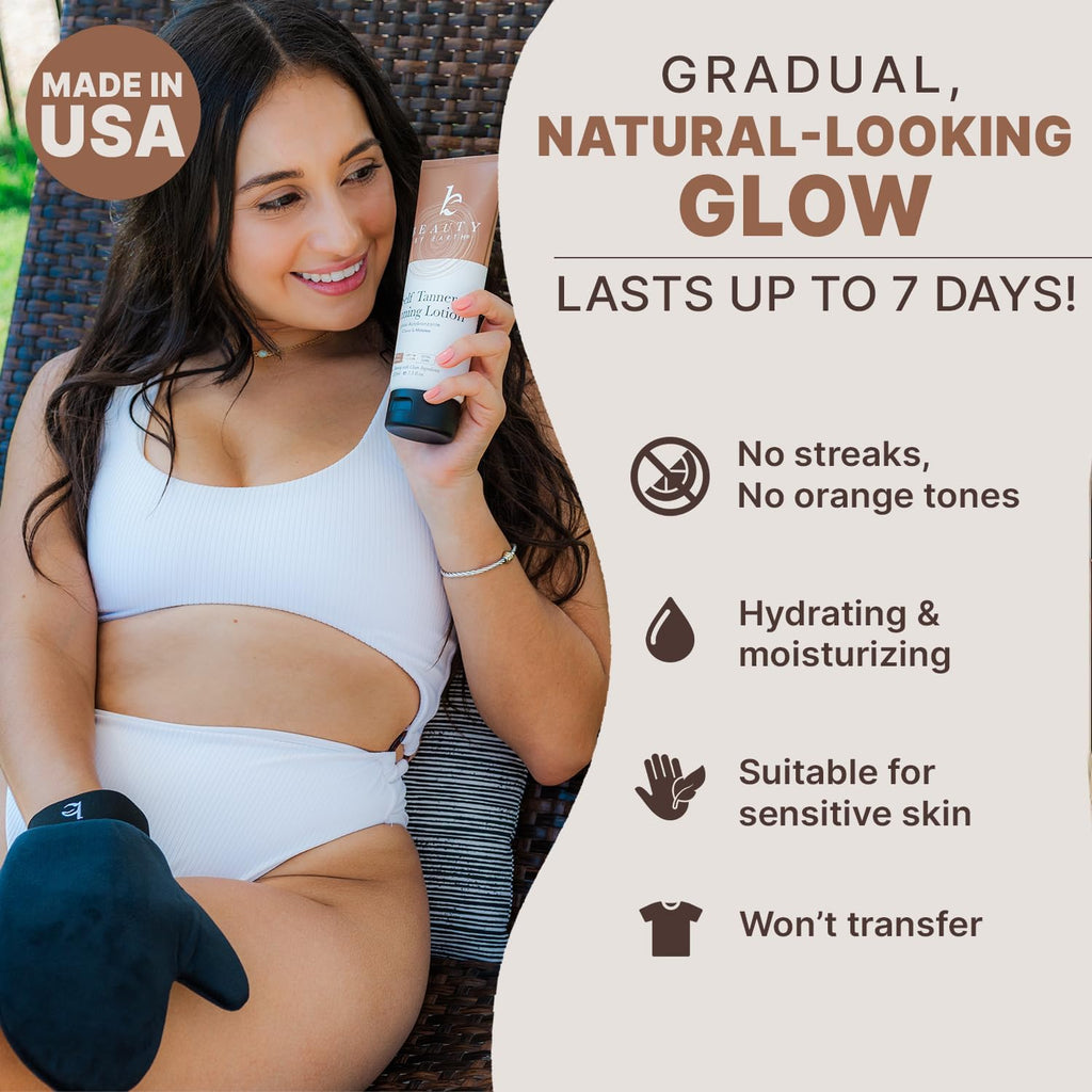 Self Tanner with Tanning Mitt - USA Made Sunless Self Tanning Lotion with Organic Ingredients