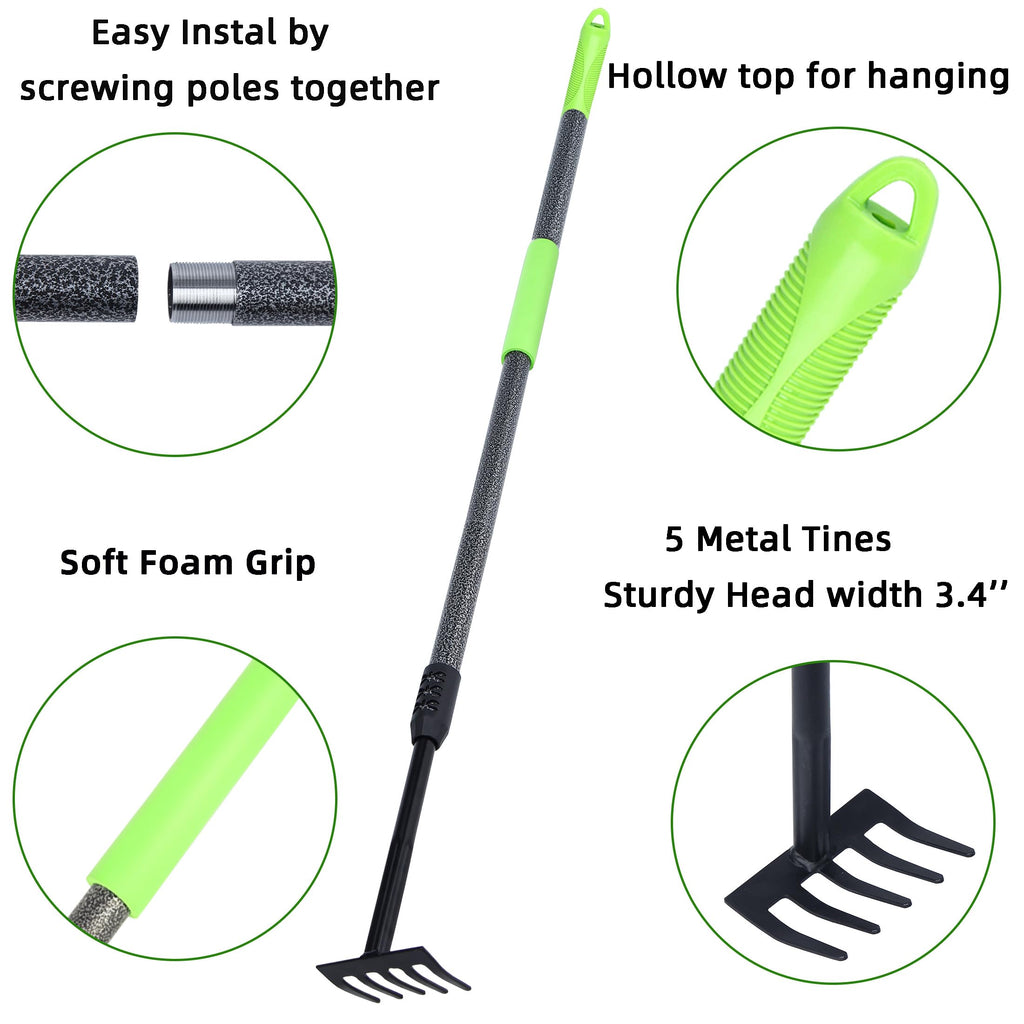 KLDOLLAR Hand Rake, Adjustable Handle Garden Small Rake Garden Tool