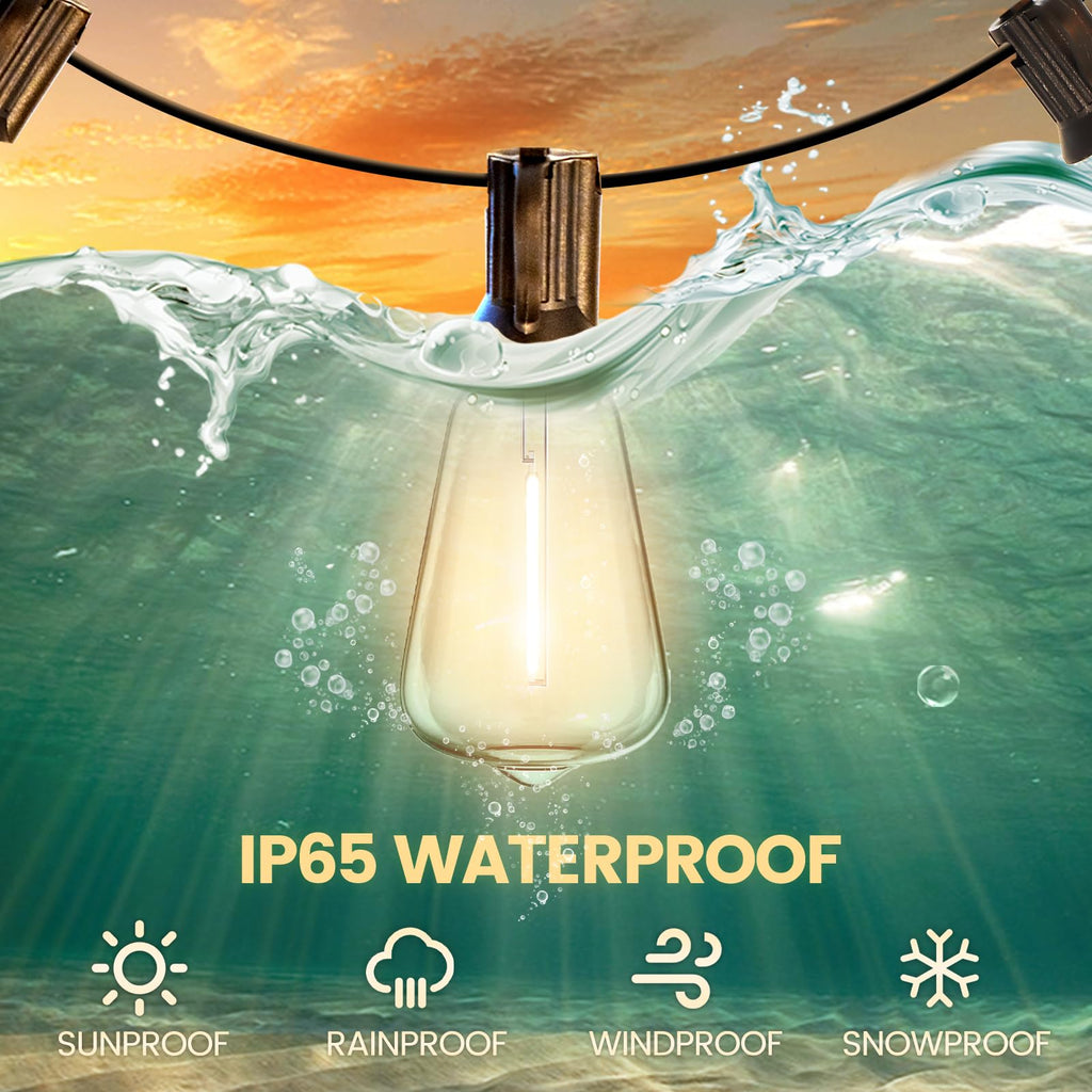 SEVSONSNZZ 100FT Outdoor String Lights with Remote & Dimmer, Waterproof Patio Lights Commercial Grade ST38 LED - Shatterproof Edison Bulbs, Vintage Hanging Lighting for Backyard Garden Party