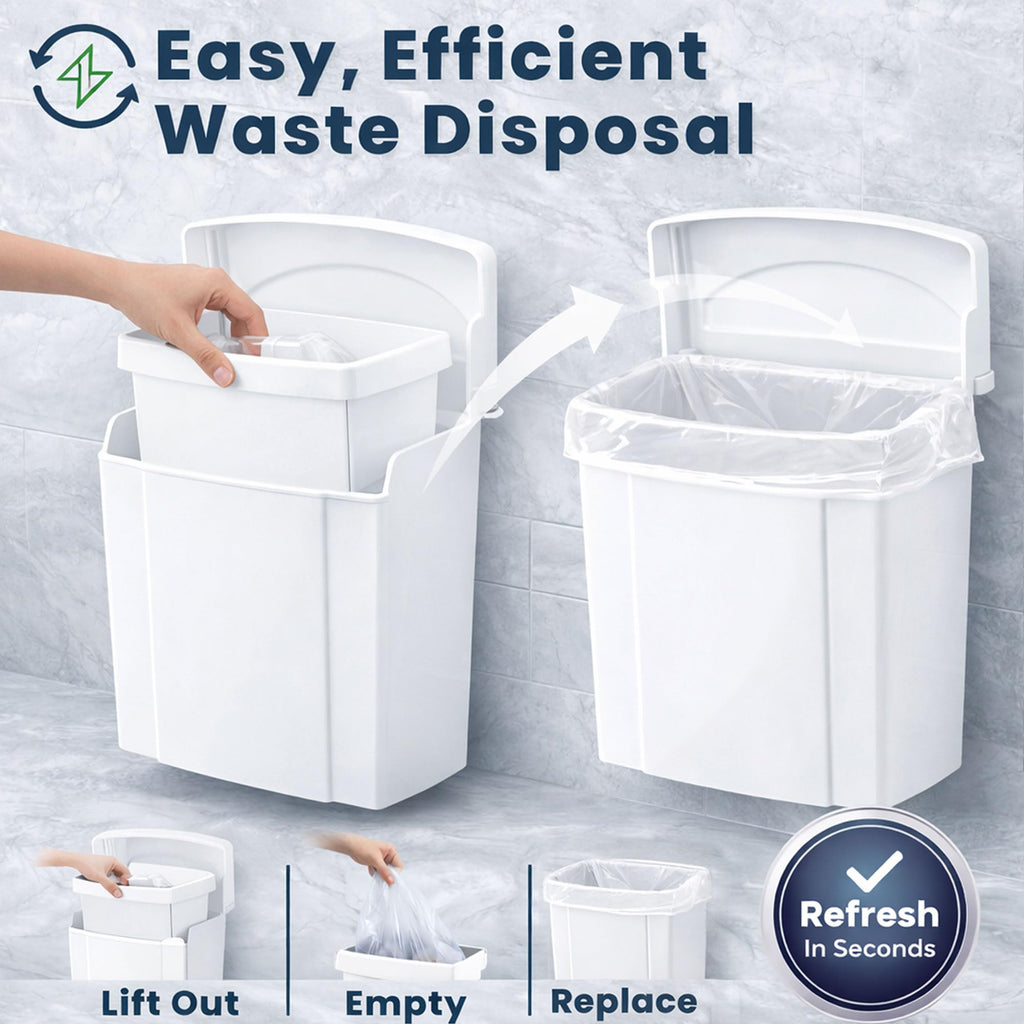 Alpine Sanitary Napkin Receptacle - Feminine Hygiene Disposal Container, Wall Mounted Trash Can with Odor Control Seal & Installation Hardware (White)
