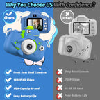 Dinosaur Kids Camera for Boys Girls, Toddler Digital Selfie Camera with Cute Protective Cover and SD Card, Christmas Birthday Gifts Toys for 3 4 5 6 7 8 9 10 11 12 Years Old Little Girls and Boys