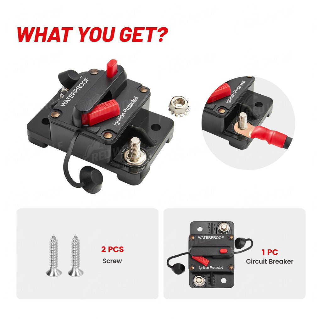 RED WOLF 50A Amp Circuit Breaker for Boat Trolling Motor Marine ATV Vehicles Stereo Audio Battery Solar System Inline Fuse with Manual Reset Switcher DC 12V-48V