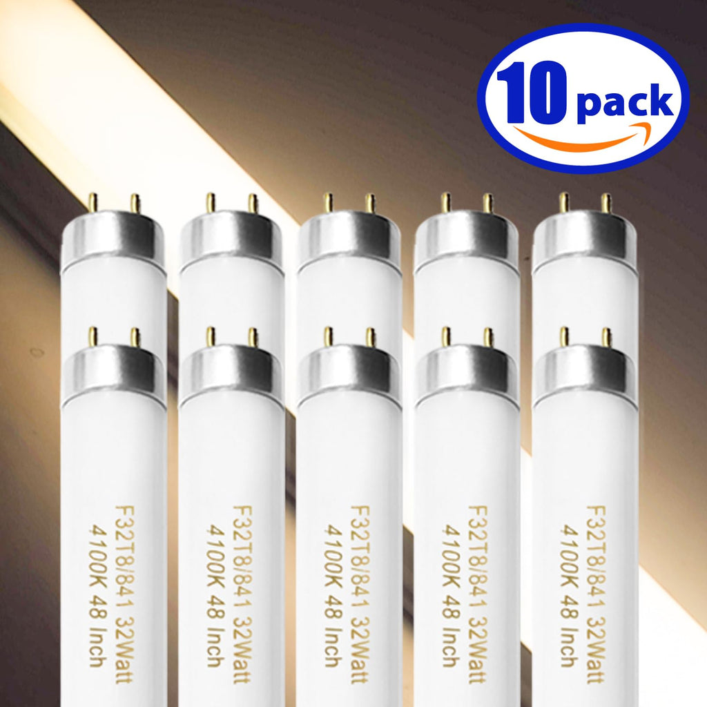 Konideke F32T8/841 32W 48 Inch T8 Fluorescent Tube Light Bulb, T8 Fluorescent Bulbs 4 Foot, 4ft Light Bulb, 4100K Cool White, 2850 Lumens, G13 Medium Bi-Pin Base,10 Pack