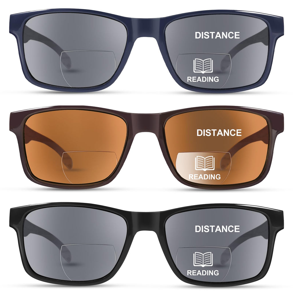 LADEESSE 3 Pack Bifocal Reading Sunglasses For Men/Women - Fashion UV400 Sunglasses With Readers Built In Sun Outdoor Protection（2.0）