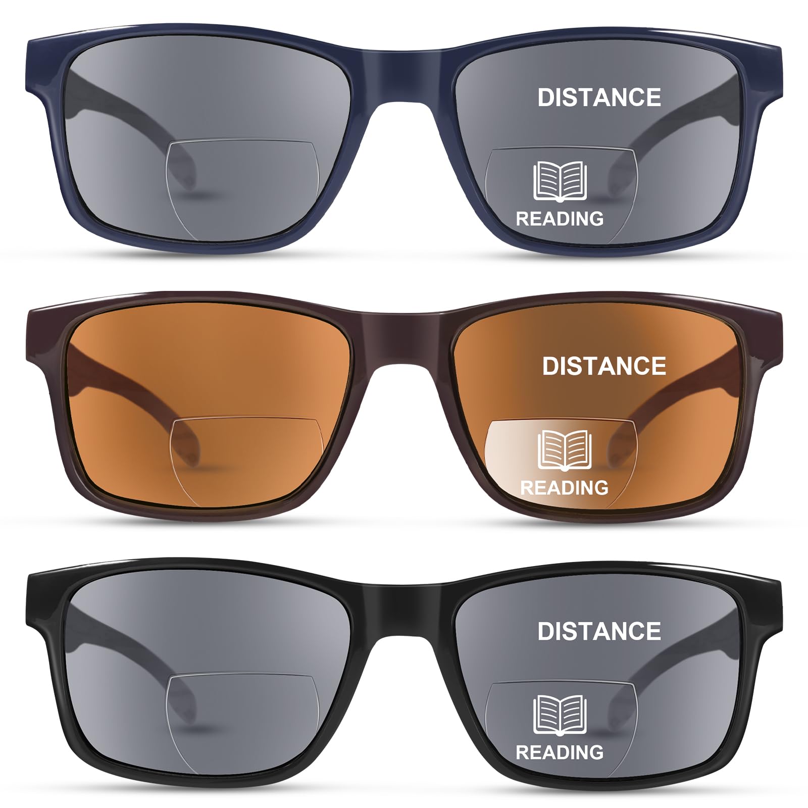 LADEESSE 3 Pack Bifocal Reading Sunglasses For Men/Women - Fashion UV400 Sunglasses With Readers Built In Sun Outdoor Protection（2.0）