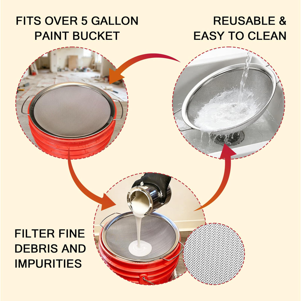 Fine Mesh Paint Strainer 60 Mesh Stainless Steel Paint Filter Emulsion Honey Funnel Filter Cover Fits 5 Gallon Paint Bucket Filter Tool Insert Strains (2 pcs)