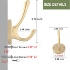 TOFIIGREM Gold Coat Hooks for Wall, 2 Pack Heavy Duty Towel Robe Hooks, Hats Hooks for Entryway Cubicle Closet Mudroom Bathroom Garage