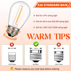 GvvooHome 36 Pack S14 LED Bulbs for Outdoor String Lights, Shatterproof Replacement Edison Bulbs for Patio String Lights Outdoor Waterproof, Warm White 2200K, Dimmable, E26 Standard Base