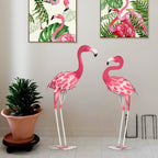 SUNREEK Set of 2 Pink Flamingo Outdoor Statues, Metal Yard Flamingo for Garden Patio Lawn Backyard Decorations