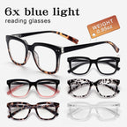 CHOFILORD 6 Pack Fashion Reading Glasses for Women Men Blue Light Blocking Oversized Square Readers with Spring Hinge (6 Pack Mix, 2.00)
