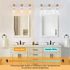 FadimiKoo 3-Light Farmhouse White Bathroom Vanity Light Fixtures, Rustic Wood Vanity Lights for Bathroom, Modern Bath Sconces Wall Lighting with Elegant Metal Shade for Mirror, Living Room, Bedroom