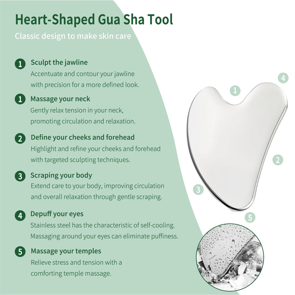 LeMeeOly 3pcs Stainless Steel Gua Sha Facial Tools & Eye Cream Applicator Metal GuaSha Set for Face Body, Detailer Gua Sha Lymphatic Drainage Massager,Guasha Face Sculpting Tool