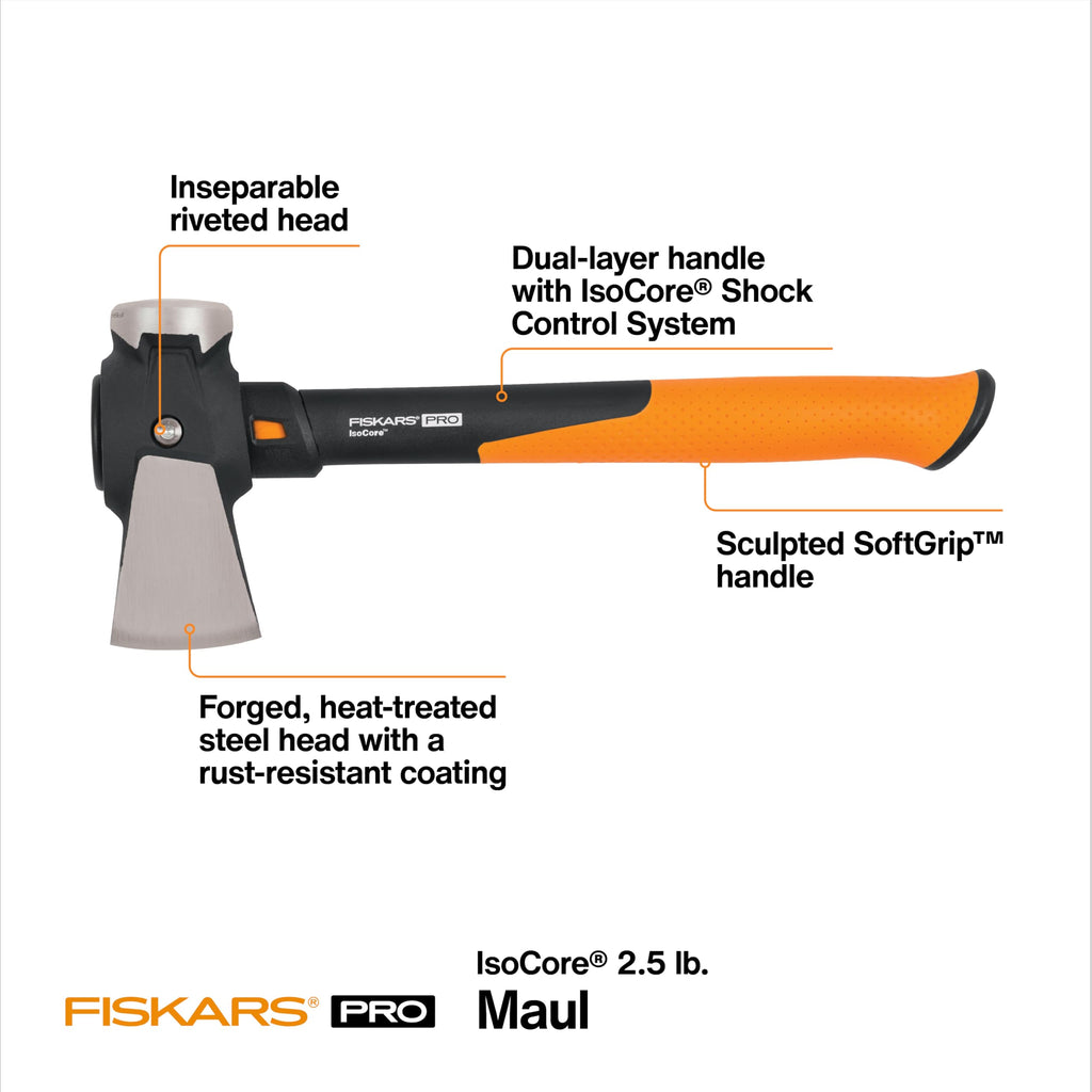 Fiskars Pro IsoCore 2.5 lb Splitting Maul, 14" Wood Splitter Axe
