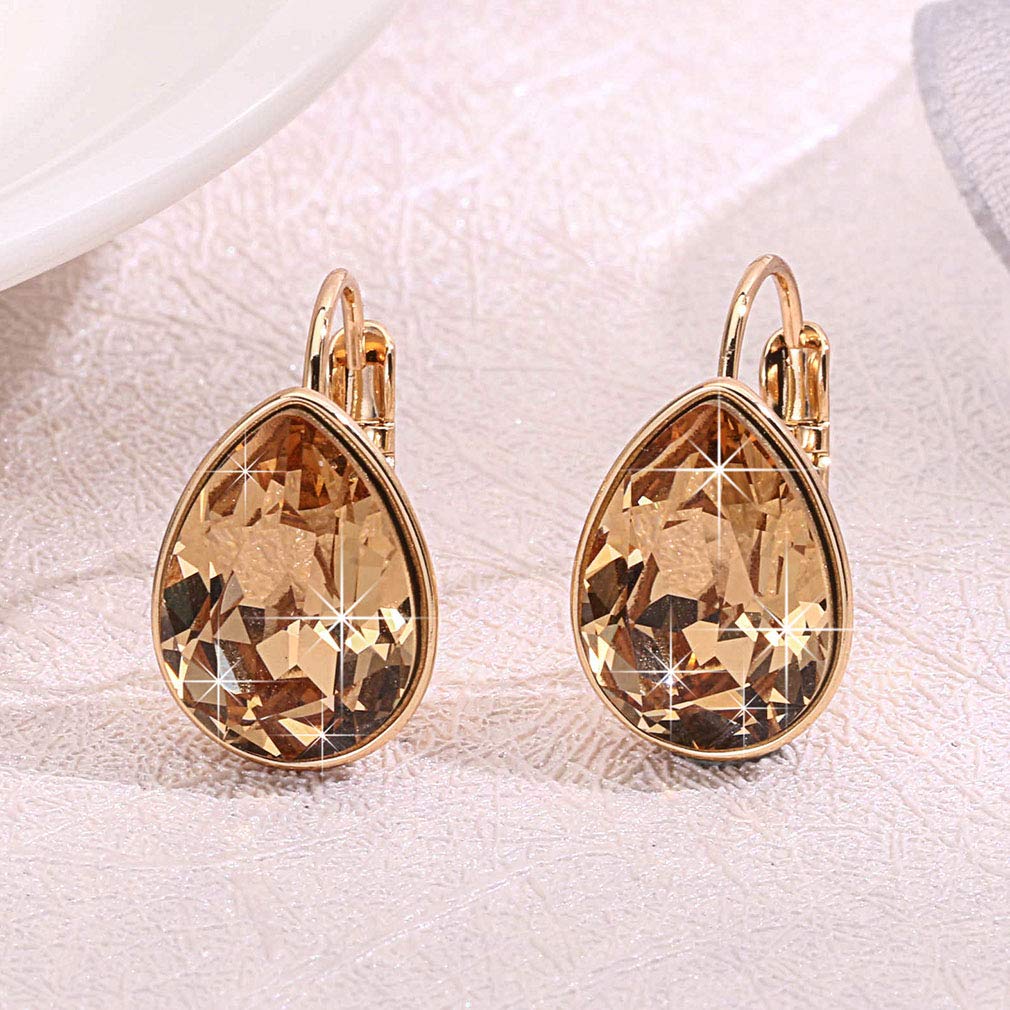EVEVIC Austrian Crystal Teardrop Leverback Drop Earrings for Women
