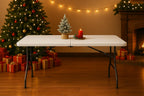 6ft Portable Folding Table Heavy Duty – White Plastic Picnic Party Table with Handle for Camping, Backyard BBQ, Vendor Events, Christmas Use