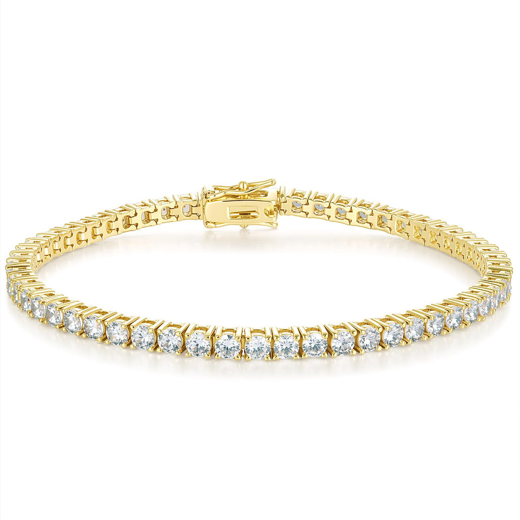 Gemsme 3mm Tennis Bracelet Cubic Zirconia Gold for Women Men 7.5"