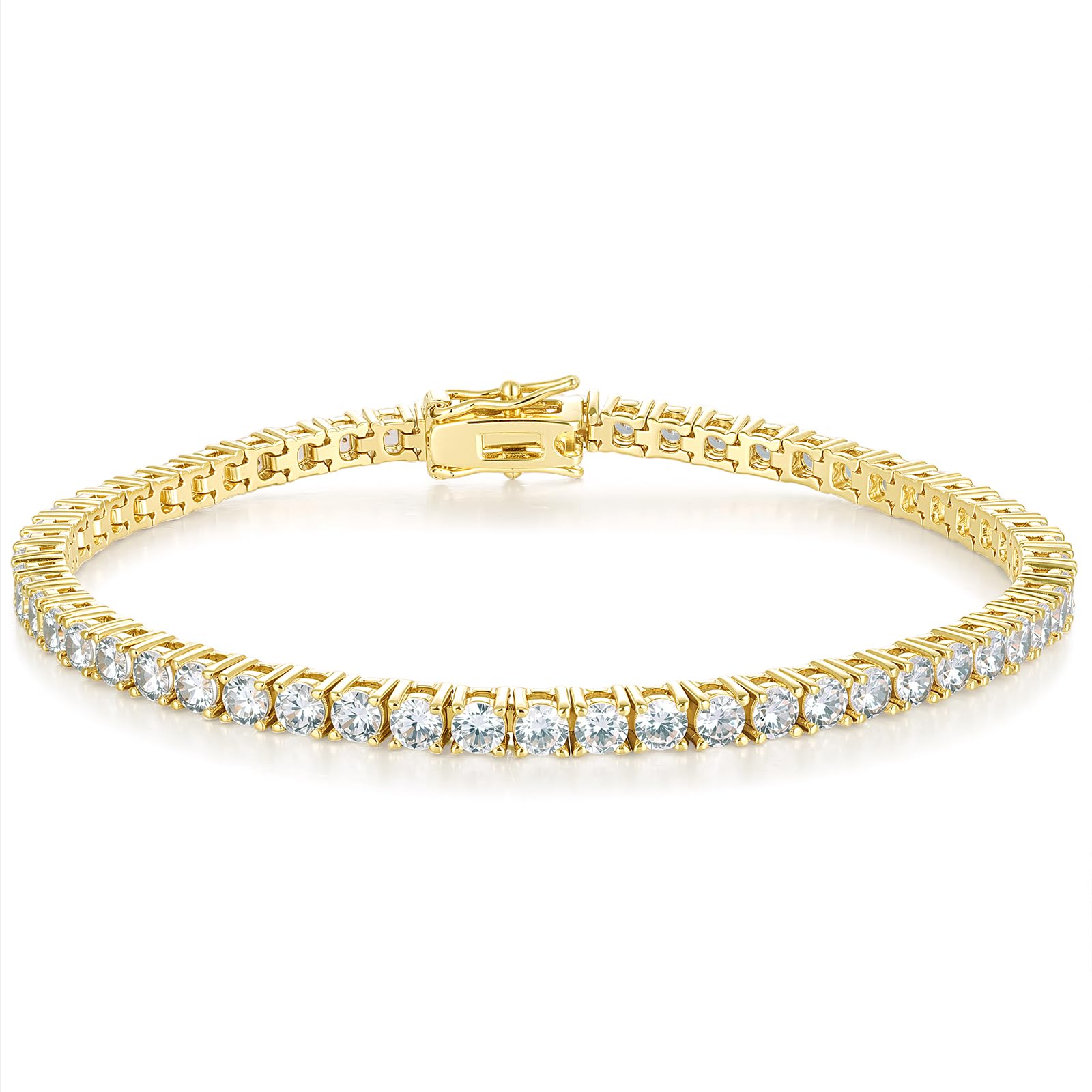 Gemsme 3mm Tennis Bracelet Cubic Zirconia Gold for Women Men 7.5"