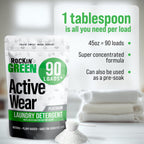 Rockin’ Green Active Wear Laundry Detergent - Unscented Laundry Detergent Powder & Odor Eliminator - Workout Clothes & Sportswear - Safe for Sensitive Skin - 90 Loads
