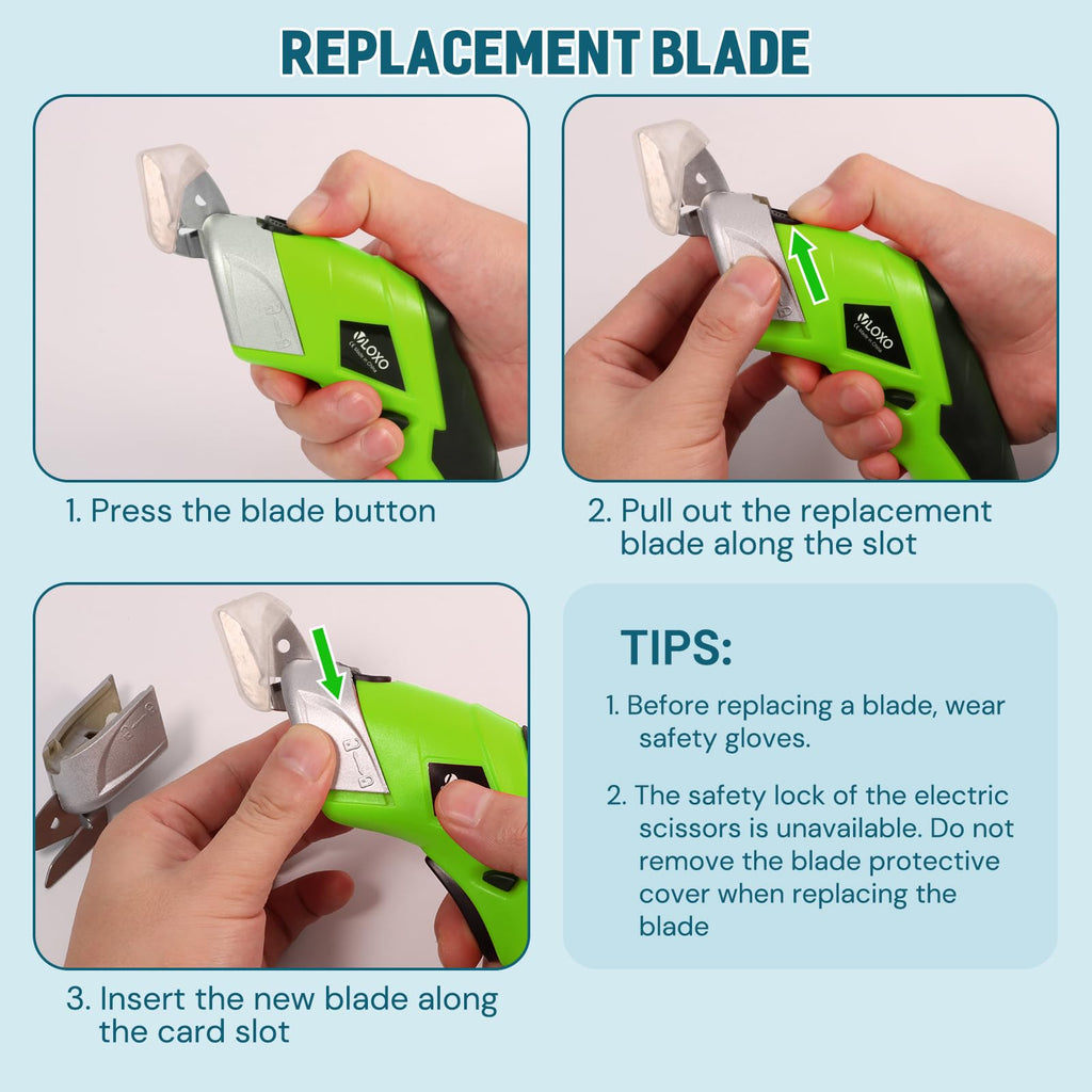 Cordless Electric Scissors, VLOXO Cardboard Cutter Electric Fabric Scissors with Blades Rechargeable Powerful Fabric Cutter for Crafts Leather Carboard Carpet Plastic Felt with Case Green CS4001