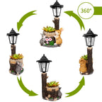 Solar Bunny Statue Outdoor, Rabbits Figurine with Flowerpot & Lantern