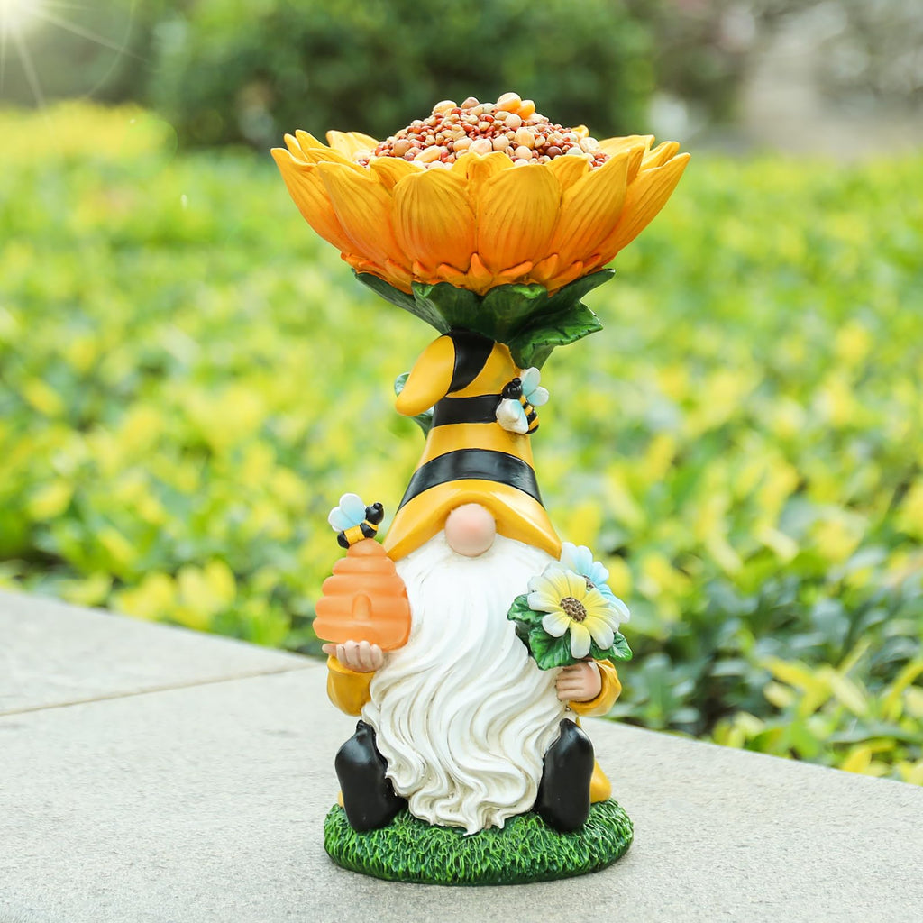 MUMTOP Garden Gnome BirdBath for Outdoor, Bird Baths Bowl Solar LED Light