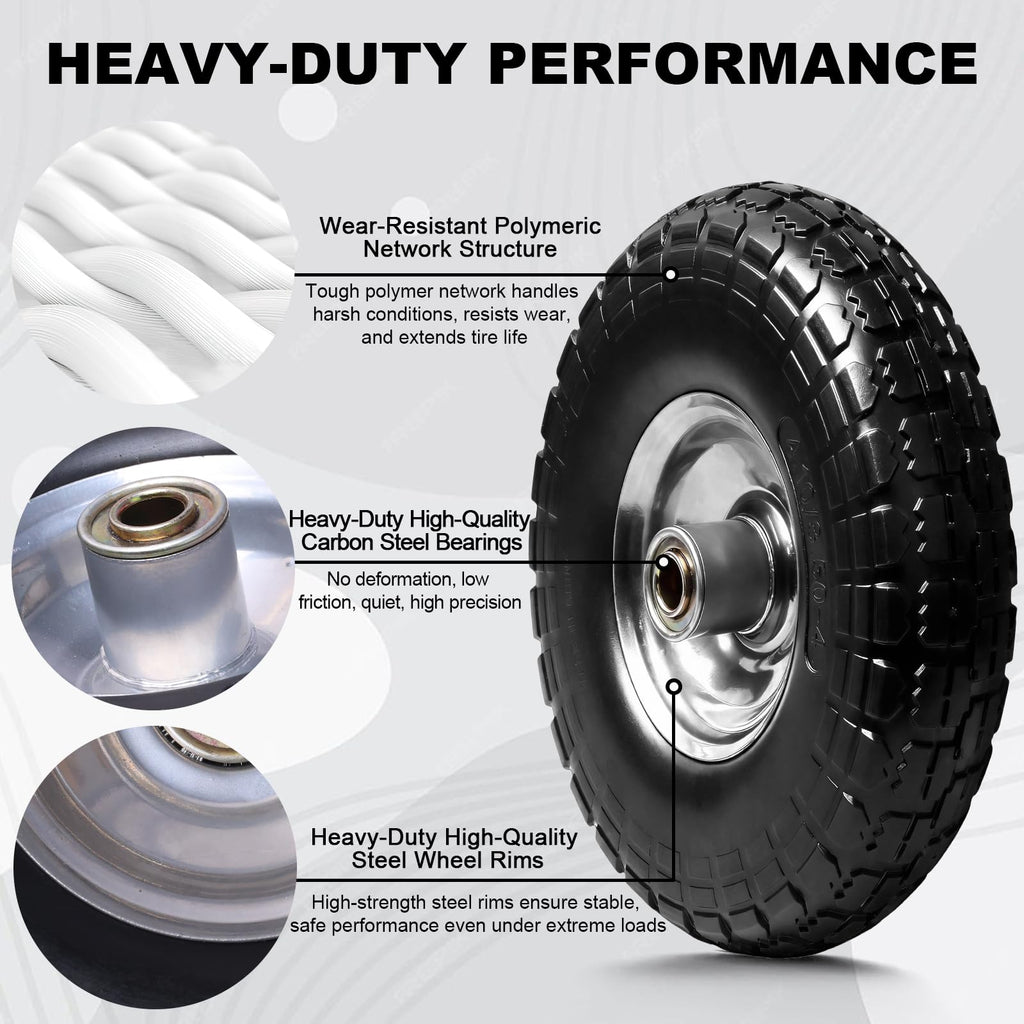 Storystore 2-Pack 4.10/3.50-4 Tire and Wheel - 10 Inch Solid Rubber Tire Wheels with 5/8" Bearings, 2.2" Offset Hub for Hand Truck, Trolley Dolly, Garden Cart and Wheelbarrow