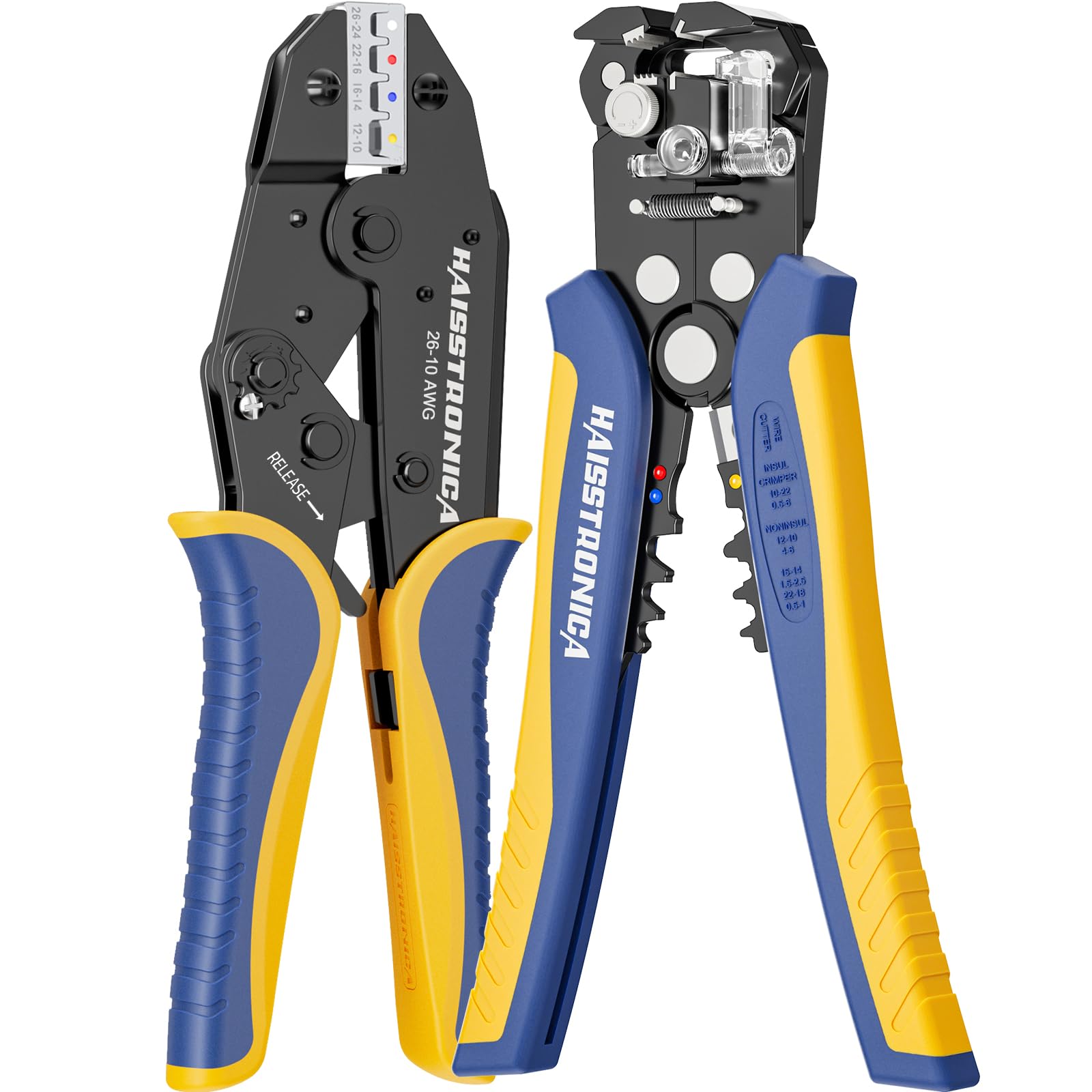 haisstronica Wire Stripper and Crimper Set, AWG 26-10 for Heat Shrink