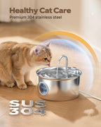 Cat Water Fountain Stainless Steel: Cat Fountain for Drinking - 88oz/2.6L