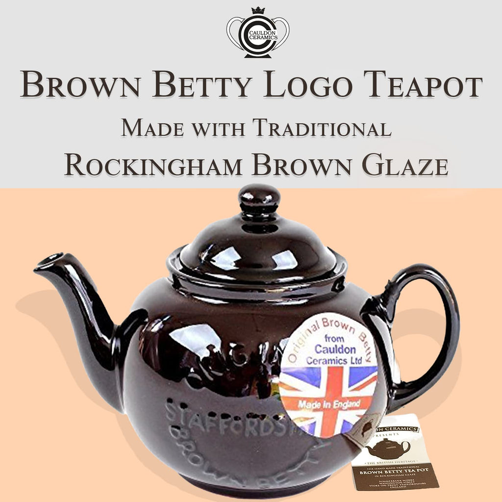 Cauldon Ceramics Classic Brown Betty Tea Pot | Hand Made 2 Cup Brown Betty Teapot with Logo | Made with Staffordshire Red Clay | Traditional Teapot | Authentic, Made in England Teapot | 20 Fl Oz