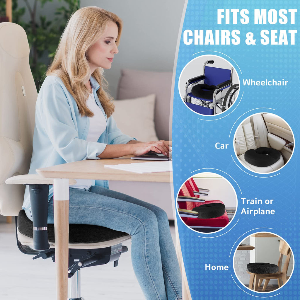 BlissTrends Donut Pillow Seat Cushion, Donut Chair Cushions for Postpartum Pregnancy & Hemorrhoids, Tailbone Pain Relief Cushion, Memory Foam Lifting Cushions for Office & home Chairs (Black, X-Large)