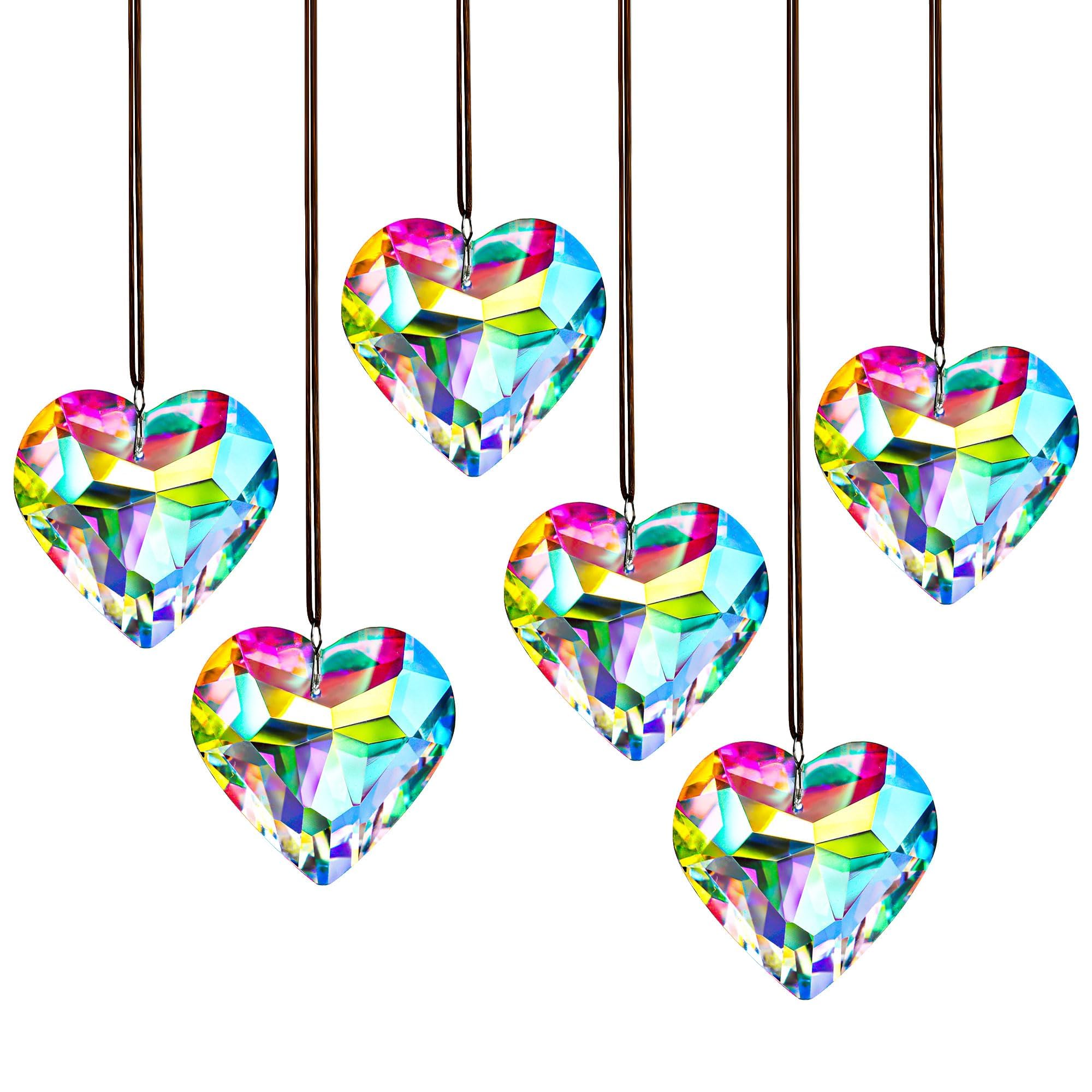 6pcs 50mm Crystal Heart Prism Suncatcher Window Sun Catchers Crystals