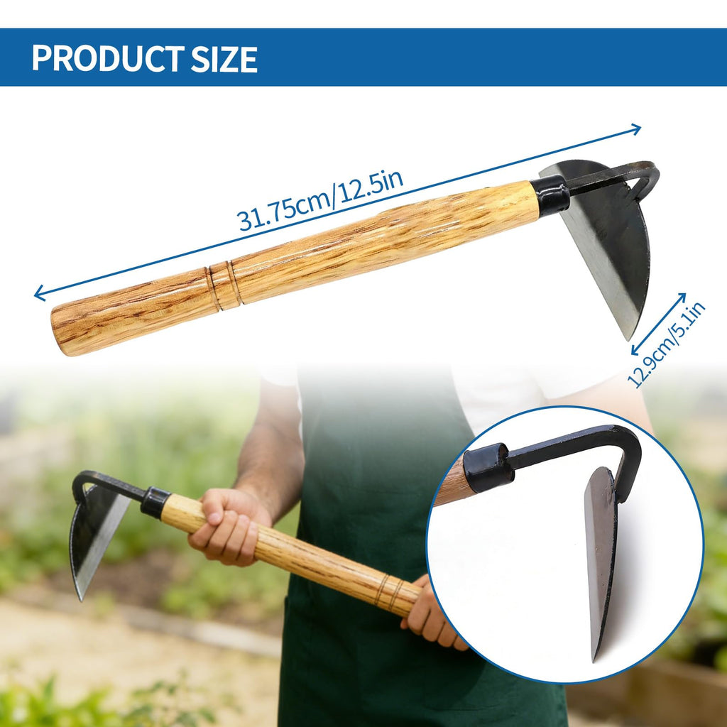 Elegital Kana Hoe 217 Japanese Garden Tool - Hand Hoe/Sickle is Perfect for Weeding and Cultivating. The Blade Edge is Very Sharp. (Beige-007)