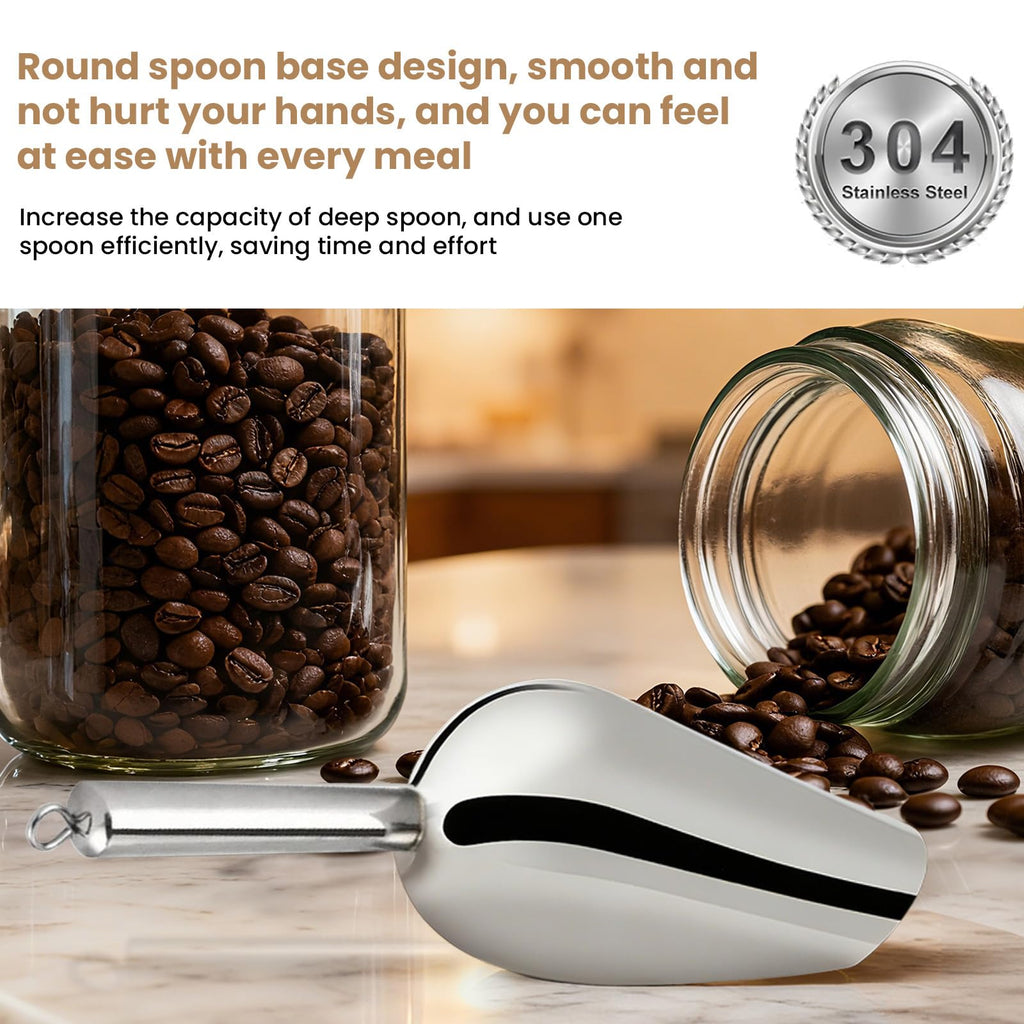 12 Oz 304 Stainless Steel Ice Scoop with Magnetic Hook - Heavy Duty Commercial Ice Shovel for Ice Maker & Freezer, Large Scooper for Bar, Kitchen, Party & Pet Food, Easy to Clean (Silver)