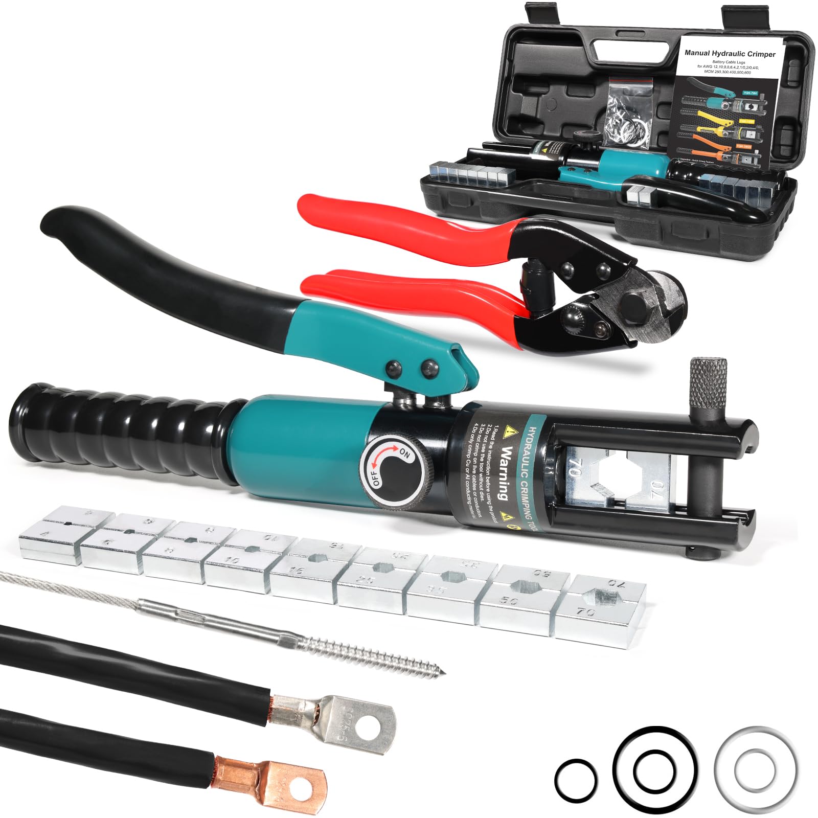 Brileine 10 Tons Hydraulic Crimping Tool & Cable Cutter with 9 Dies, Hydraulic Crimper for 1/16" 1/8" 3/16" Stainless Steel Cable Railing Hardware Kit, Wire Rope Swaging Tool