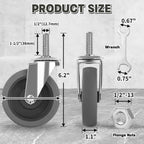 Besitu 4 Inch Caster Wheels, 1/2"-13 Inch Course Threaded Stem Caster Set of 4, Heavy Duty TPR Swivel Caster Wheels for Dolly Cart, Wire Shelving Industrial Screw in Casters