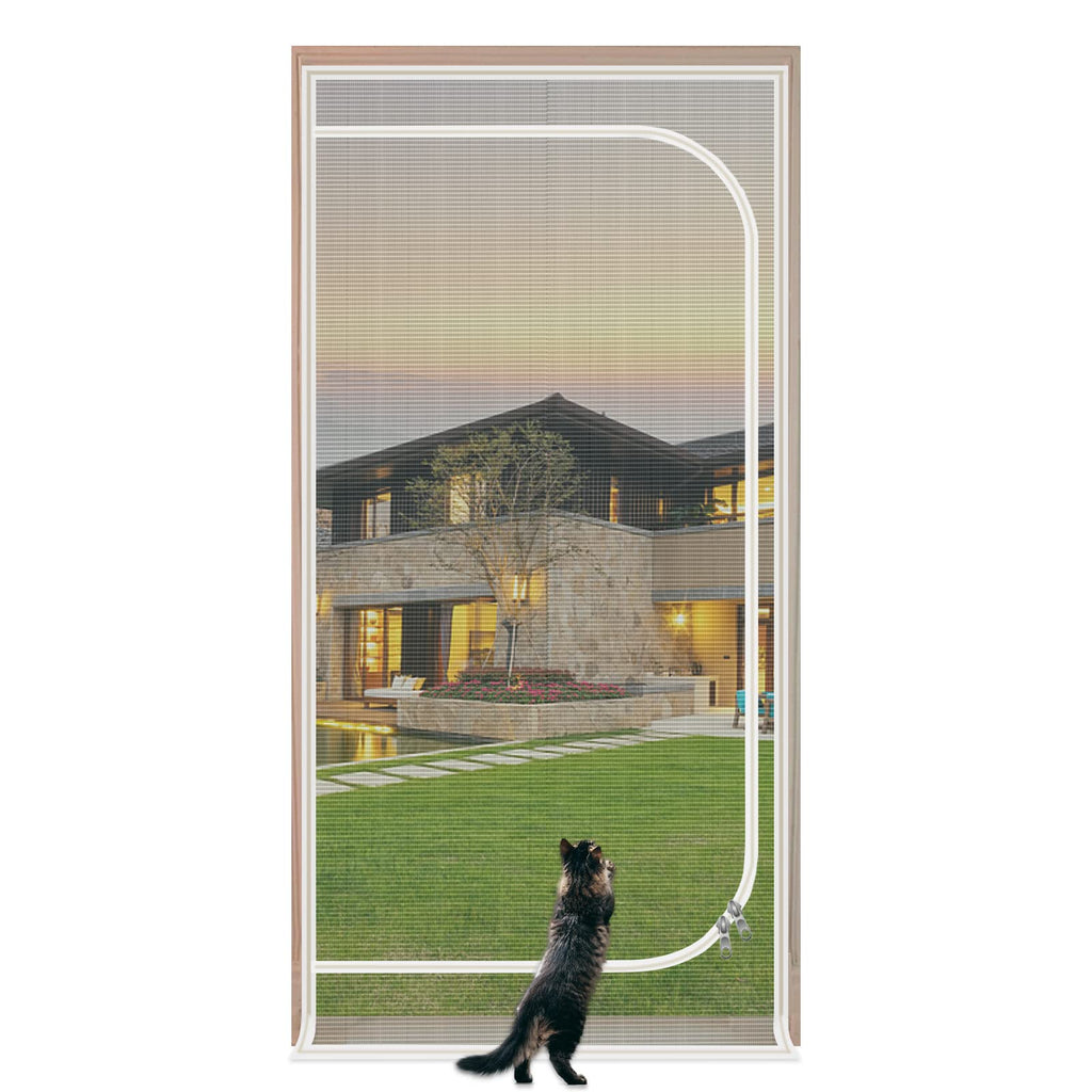 Reinforced Cat Screen Door, Zipper Mesh Screen Door Fits 38''x 82'', Cat Resistant - For Living Room, Bedroom, Kitchen