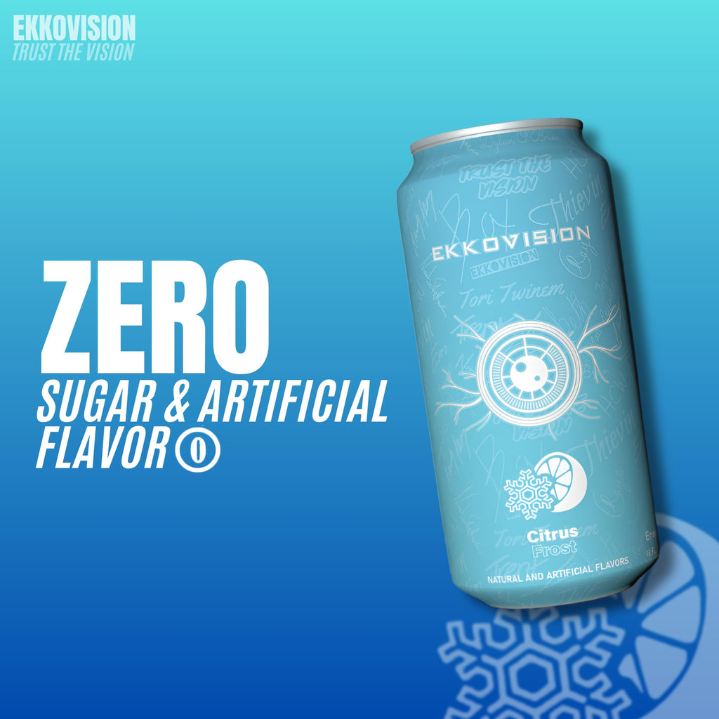 Ekkovision Energy Drink, Citrus Frost, Caffeine Free, Coconut Water, L Theanine, Alpha Gpc & L Tyrosine For Balanced Energy, Electrolytes & Smooth Hydration, 16 Fl Oz Can, 12 Pack