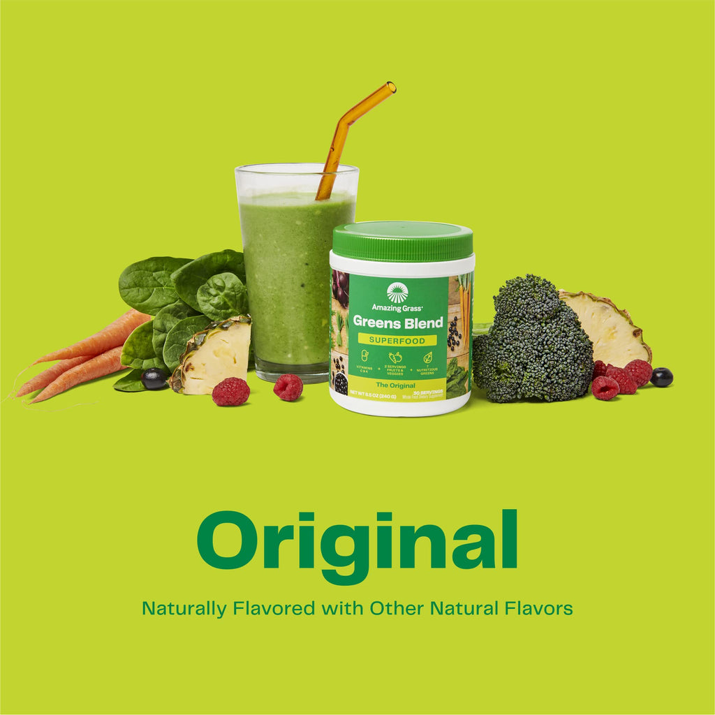 Amazing Grass Greens Blend Superfood:Greens Powder Mix for Energy,with Organic Spirulina,Chlorella,Beet Root Powder,Digestive Enzymes & Probiotics,Original,(Packaging May Vary),30 Servings,(Pack of 2)