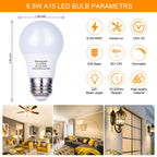 MorningLight 6 Pack A15 LED Light Bulbs 60 Watt, E26 Dimmable LED Light Bulb 3000K Soft White, 6.5W A15 Ceiling Fan Light Bulb for Pendant, Lighting Fixtures, 600 Lumens Bulb