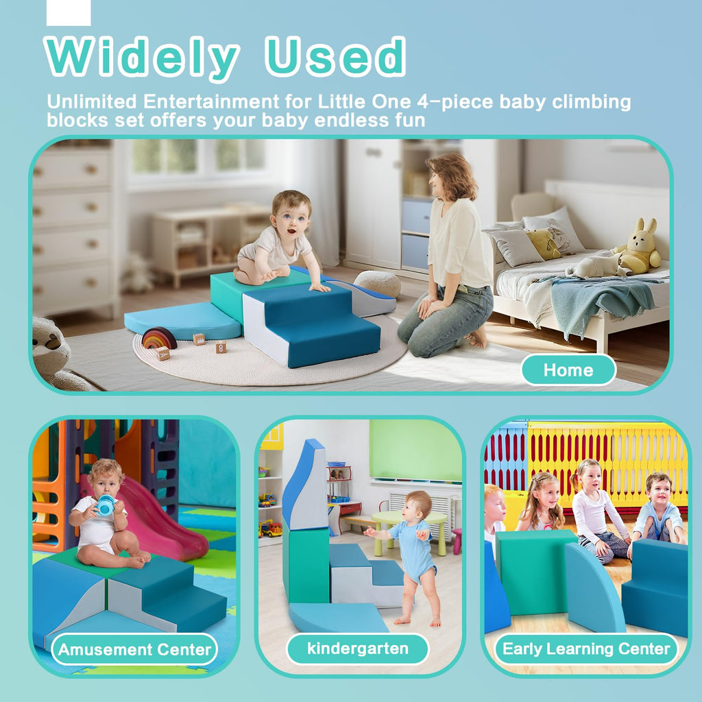 TODIBY 4-Pieces Climbing Toys for Toddlers: PU Leather - Soft Play Climbing for Toddlers - Foam Climbing Blocks for Crawling and Sliding Indoor Playground for Kids