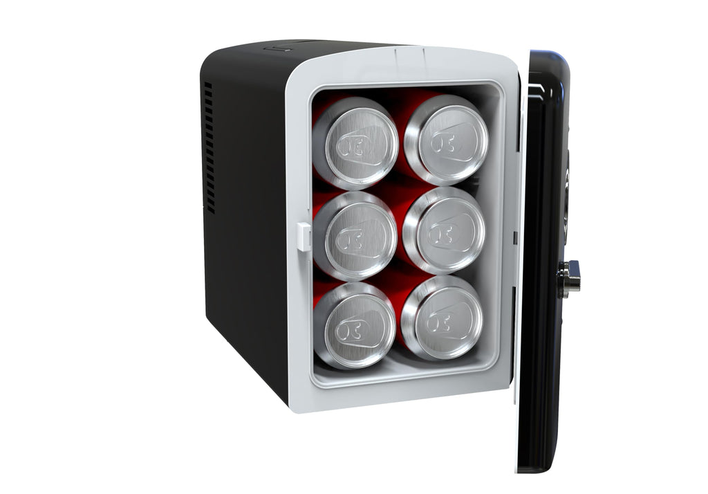 Frigidaire Retro 9-Can Mini Personal Fridge Portable Cooler for Car, Office, Bedroom, Dorm Room, or Cabin, 11.8" D x 7.1" W x 10.1" H, BLACK