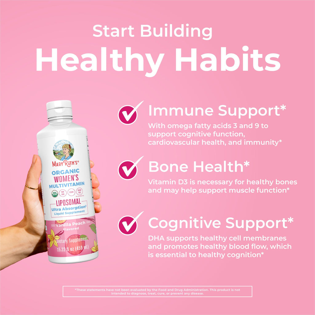 MaryRuth Organics USDA Organic Multivitamin for Women, Sugar Free Womens Multivitamin, Liquid Vitamins for Women, Immune Support Supplement, Ashwagandha, Methylfolate, Vegan, Non-GMO, 15.22 Fl Oz