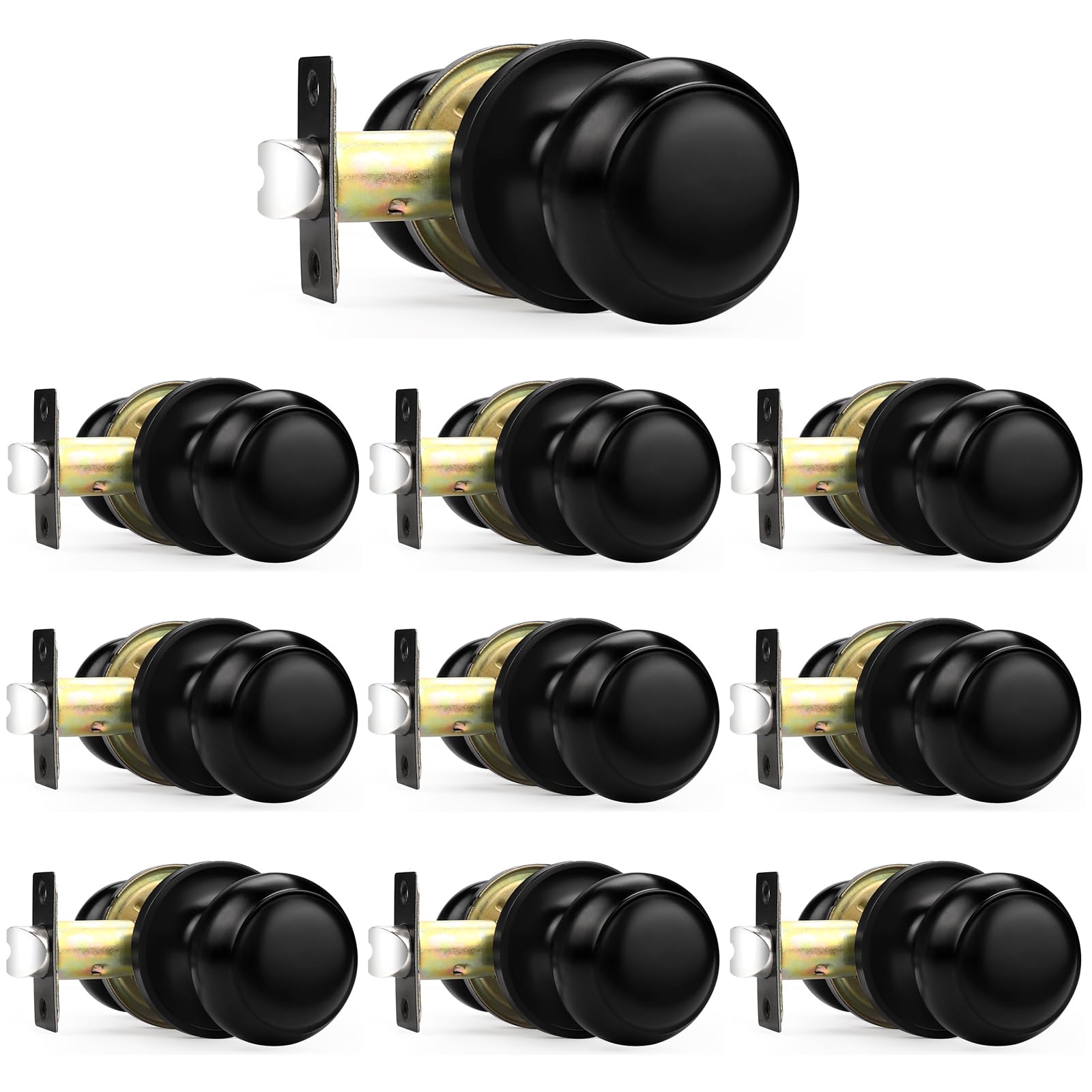 Probrico Black Door Knobs, Keyless Flat Ball Interior Door Knobs for Hallway Closet, Matte Black Passage Door Knob, 10 Pack