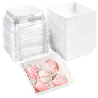 Ocmoiy White Charcuterie Boxes with Clear Lids 4x4 Inch, 100 Pack Square Kraft Bakery Cake Slice Boxes with Window, Dessert To Go Containers (100)