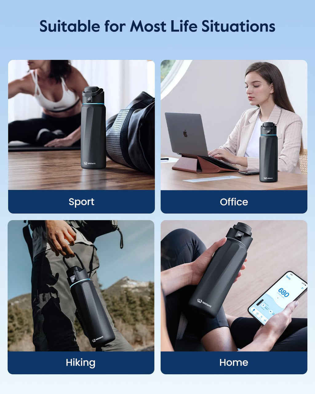 WaterH BOOST Smart Water Bottle Tracker with Reminder, Black, 32oz