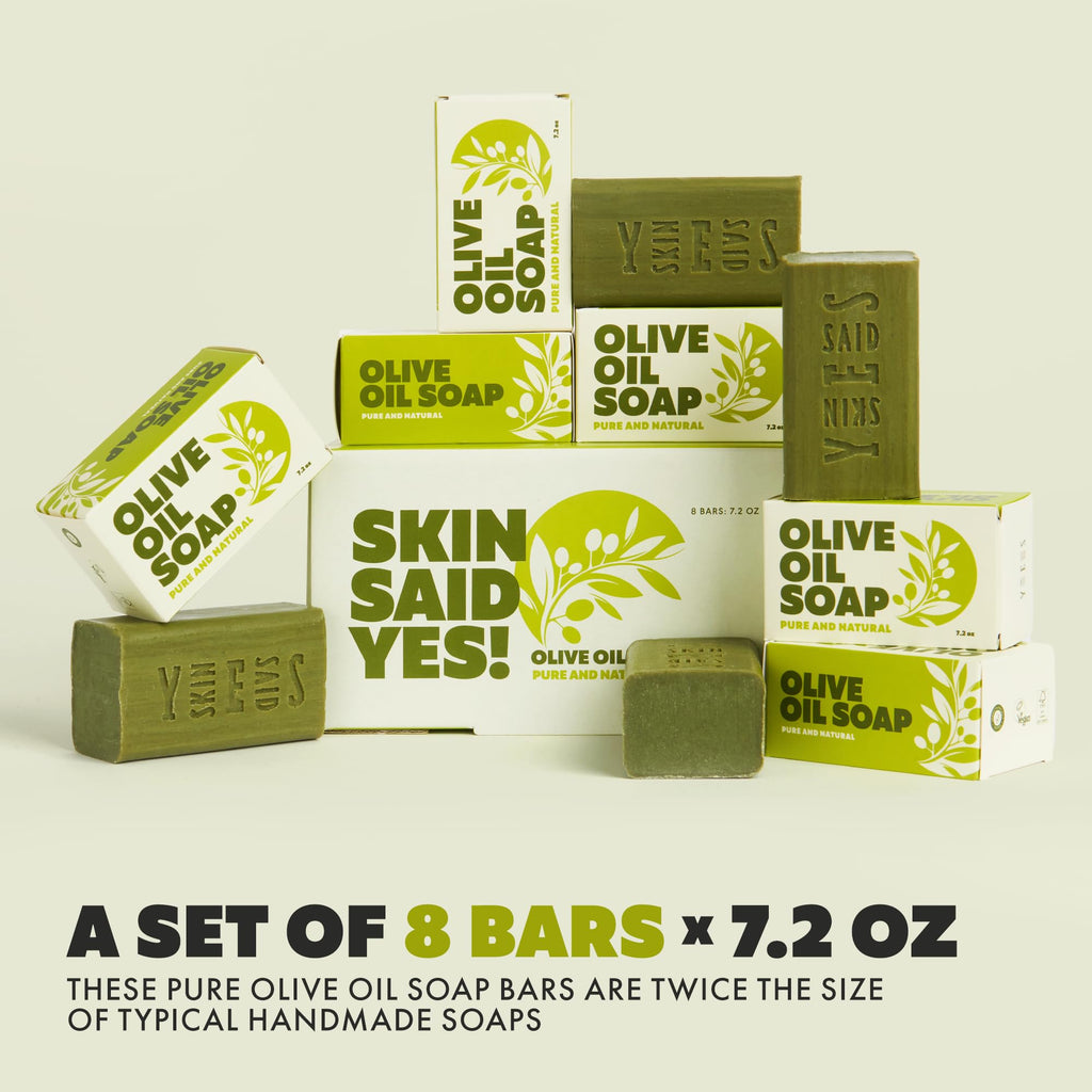 Skin Said Yes Olive Oil Soap Bars - Set of 8 - Organic Bar Soap - Moisturizing, Gentle on Skin, Rich in Antioxidants - Ideal for Sensitive Skin, Kids, Men, and Women - Perfect for Everyday Use
