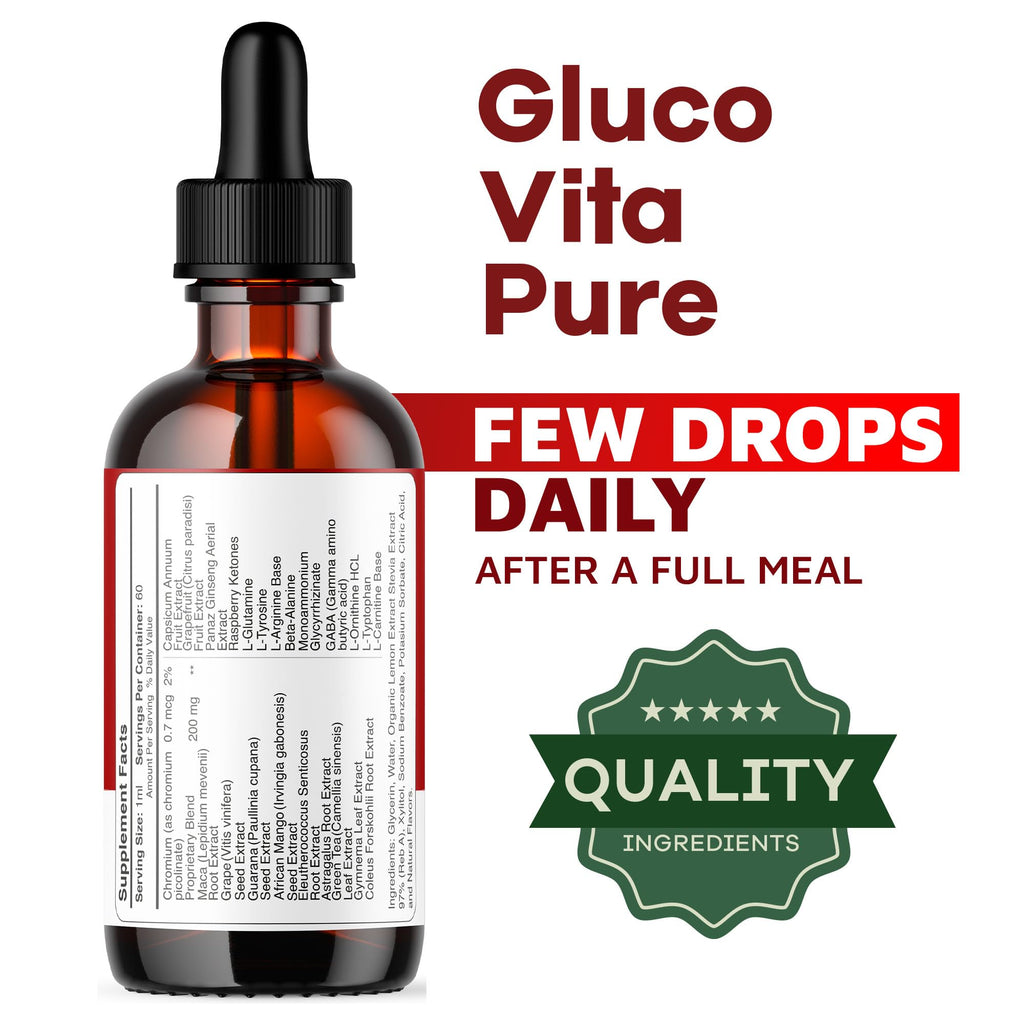 (5 Pack) Glucovita Pure - Gluco Vita Pure Drops Extract - All Natural Support, Premium Liquid Advanced Formula, 5 Bottles for 5 Months